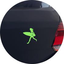 Adesivo de Carro Surfista Mulher com Prancha - Cor Verde Claro