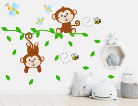 Adesivo de macacos galhos e folhas com borboletas cute baby