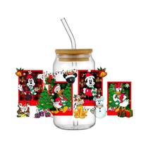 Adesivo De Natal Da Princesa Mickey UV DTF Para Copo De Vidro Libbey De 16oz, Copo De Café, Carro
