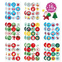 Adesivo de números do calendário do advento de Natal, 16 folhas