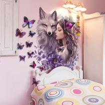 Adesivo de parede 3D autoadesivo roxo escuro Wolf & Butterfly Adesivo de parede 3D autoadesivo roxo escuro Wolf & Butterfly