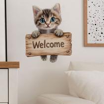 Adesivo de parede 3D Cat Welcome Sign PVC 30x30cm para escritório doméstico