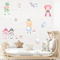 Adesivo de Parede Alice no País das Maravilhas Cute Aquarela Desenho Infantil Quarto de Meninas
