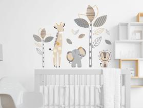 Adesivo de Parede Animais Arvore Elefante Girafa e Leão Boho Adesivo de Parede Animais Arvore Elefante Girafa e Leão Boho