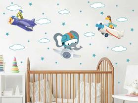 adesivo de parede animais aviadores elefante tartaruga