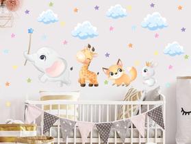 adesivo de parede animais cute aquarela nuvens estrelas