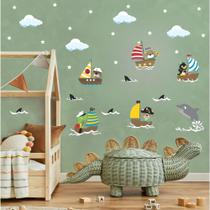 adesivo de parede animais marinheiros mar piratas tubarão