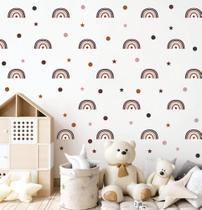 Adesivo De Parede Arco Íris Bolinhas Estrelas Minimalista Decoração Tons Boho