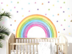 adesivo de parede arco íris e estrelas aquarela infantil decoração quarto sala adesivo de parede arco íris e estrelas aquarela infantil decoração quarto sala