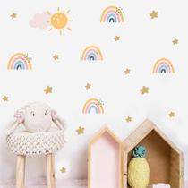 adesivo de parede arco iris sol estrelas candy colors clean