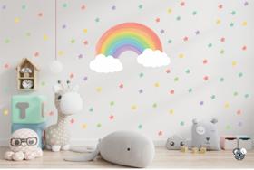 Adesivo De Parede Arcoiris Aquarela Nuvens e Estrelas Adesivo De Parede Arcoiris Aquarela Nuvens e Estrelas
