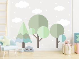 Adesivo de Parede Arvores Coqueiros tons pastéis minimalista