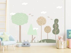 Adesivo de Parede Arvores Tons Pastéis Minimalista Gramado