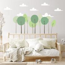 Adesivo de Parede Arvores Tons Pastéis Minimalista Nuvens rodapé cabeceira