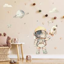 Adesivo de Parede Astronauta Aquarela Foguete Estrelas