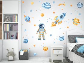 adesivo de parede astronauta aquarela foguete grande planetas adesivo de parede astronauta aquarela foguete grande planetas
