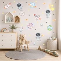 adesivo de parede astronauta aquarela foguete planetas lua óvnis decoração galáxia adesivo de parede astronauta aquarela foguete planetas lua óvnis decoração galáxia