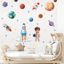 Adesivo de Parede Astronauta Boy Planetas Foguetes Estrelas Cute Baby Decoração De Quarto De Menino Adesivo de Parede Astronauta Boy Planetas Foguetes Estrelas Cute Baby Decoração De Quarto De Menino
