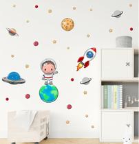Adesivo de Parede Astronauta Cute Galáxia Foguete e Planeta Adesivo de Parede Astronauta Cute Galáxia Foguete e Planeta