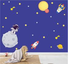 Adesivo de Parede Astronauta na Lua Planetas e Foguetes