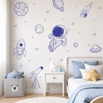Adesivo de Parede Astronauta Planetas Foguete Luneta Azul saturno júpiter decoração Adesivo de Parede Astronauta Planetas Foguete Luneta Azul saturno júpiter decoração