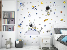 Adesivo de Parede Astronautas Lua Galáxia Planetas Foguetes