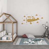 Adesivo de Parede Avião Piloto Nuvens e Estrelas Decoração Quarto Menino
