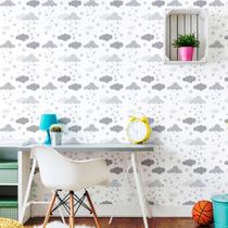 Adesivo de Parede Baby Nuvens Cinza Fundo Branco 310x58cm