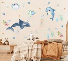 adesivo de parede baleia golfinho algas marinhas decoração infantil berçário quarto aquarela adesivo de parede baleia golfinho algas marinhas decoração infantil berçário quarto aquarela