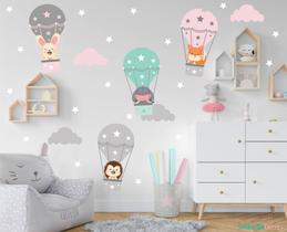 adesivo de parede balões animais raposa decoração infantil