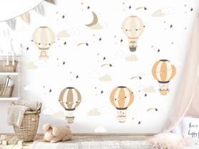 Adesivo de Parede Balões e Animais Tons Pastéis Nuvens Boho Decoração Fácil