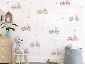 Adesivo de Parede Bike Bicicletas Miniatura Bolinha Aquarela