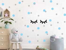 adesivo de parede bolinhas azul bebê e cinza com cílios decoração quarto de meninos adesivo de parede bolinhas azul bebê e cinza com cílios decoração quarto de meninos