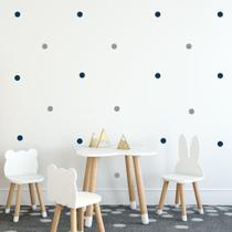Adesivo De Parede Bolinhas bolas decorativas 4cm Cinza claro E Azul marinho 168 unidades