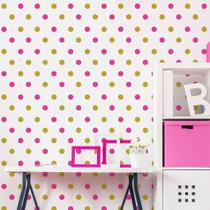 Adesivo de Parede Bolinhas Rosa e Dourado 288un Cobrem 6m² Adesivo de Parede Bolinhas Rosa e Dourado 288un Cobrem 6m²