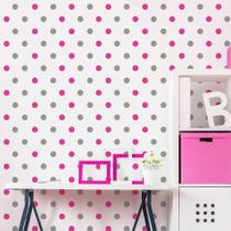 Adesivo de Parede Bolinhas Rosa e Prata 288un Cobrem 6m² Adesivo de Parede Bolinhas Rosa e Prata 288un Cobrem 6m²