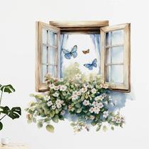 Adesivo de parede Borboleta e Flores Faux Window PVC 30x60cm Adesivo de parede Borboleta e Flores Faux Window PVC 30x60cm