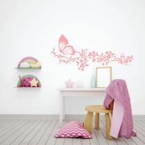 Adesivo de parede borboleta flor menina decoração quarto/sala - Vinil