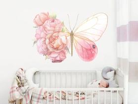 Adesivo de Parede Borboletas Aquarela Flores Decoração