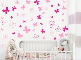 adesivo de parede borboletas rosa bebê e pink