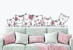 Adesivo de Parede Cabeceira Gatinhos Rosa