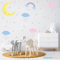 Adesivo De Parede Candy Colors Arco Iris Nuvens Lua