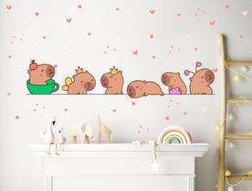 Adesivo de Parede Capivaras Cute Baby Corações Fofo Quarto