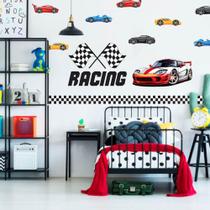 Adesivo de Parede Carros Corrida Racing Faixa Quadriculada carrinhos decoração meninos