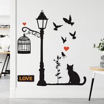 Adesivo de parede Cartoon Cat and Street Lamp Birdcage Adesivo de parede Cartoon Cat and Street Lamp Birdcage