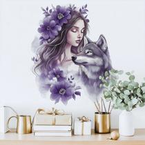 Adesivo de parede Cartoon Dark Purple Wolf and Girl PVC 58x51cm Adesivo de parede Cartoon Dark Purple Wolf and Girl PVC 58x51cm