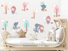 Adesivo de Parede Chapeuzinho Vermelho e Lobo Mau Cute Baby