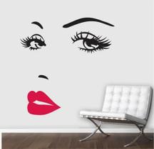 Adesivo De Parede Cílios Olhos Boca Vermelha Face Adesivo De Parede Cílios Olhos Boca Vermelha Face