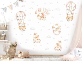 Adesivo de Parede Coelhos Aquarela Balões e Paraquedas Decoração Infantil Adesivo de Parede Coelhos Aquarela Balões e Paraquedas Decoração Infantil