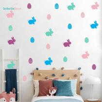 adesivo de parede coelhos e ovos decoração quarto sala